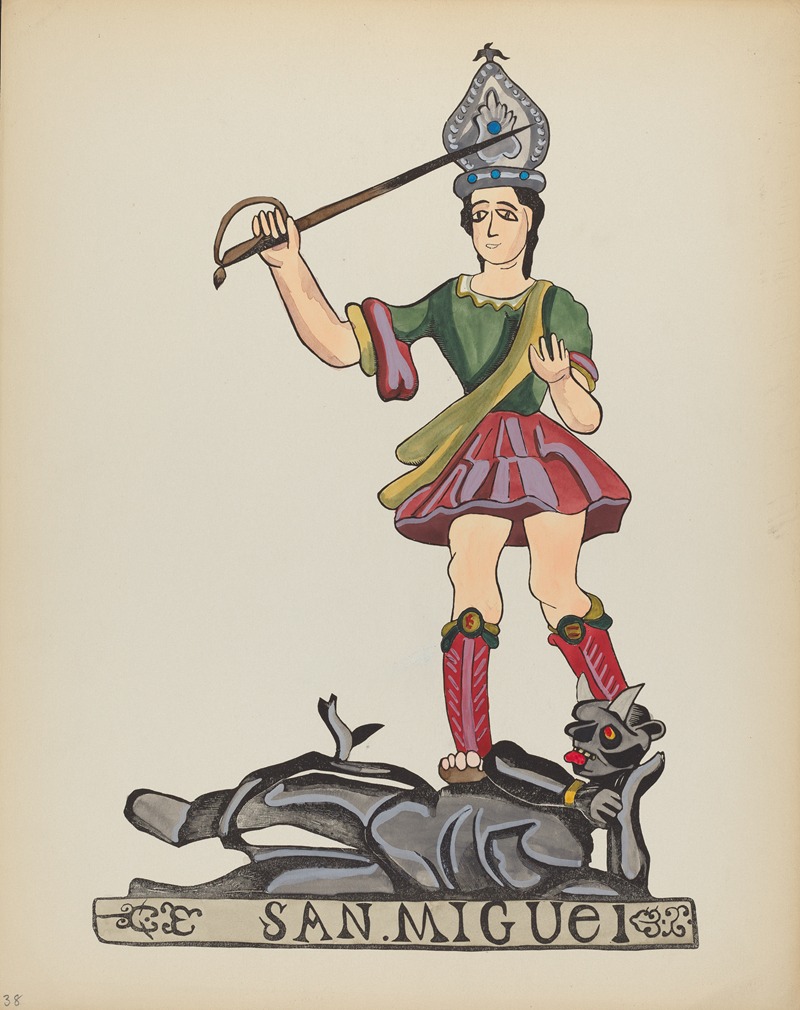 American 20th Century - Plate 38 – Saint Michael – From Portfolio Spanish Colonial Designs of New Mexico