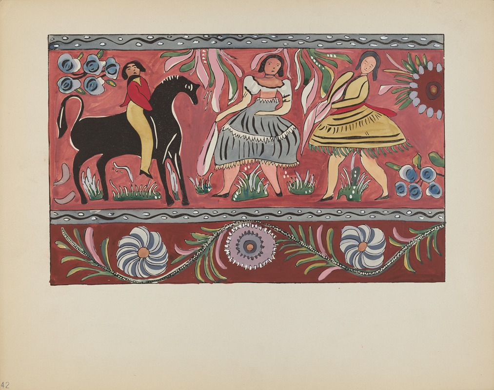 American 20th Century - Plate 42 – Painted Chest Design – From Portfolio Spanish Colonial Designs of New Mexico