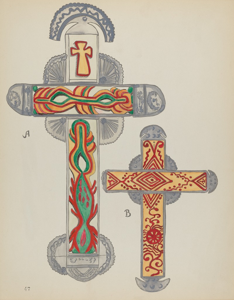 American 20th Century - Plate 47 – Crosses of Tin – From Portfolio Spanish Colonial Designs of New Mexico