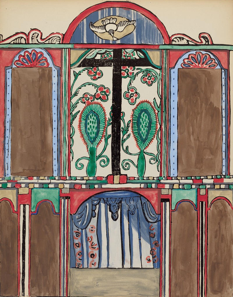 American 20th Century - Plate 5 – Main Altarpiece, Santa Cruz – From Portfolio Spanish Colonial Designs of New Mexico