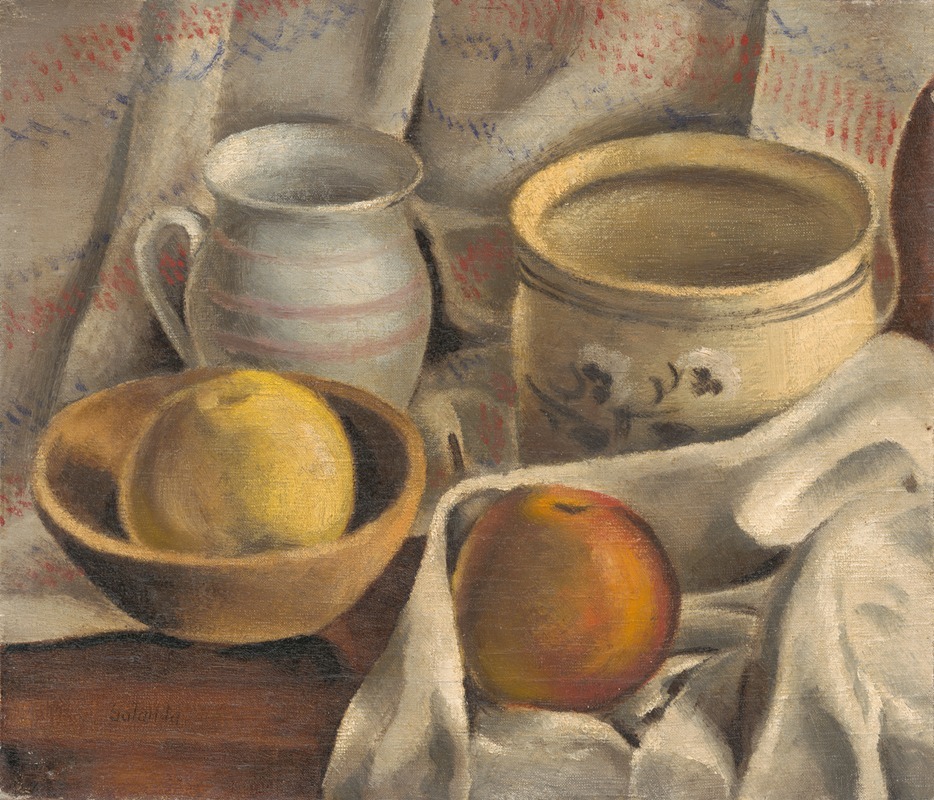 Mikuláš Galanda - Still Life with Ceramic Pots and Apples