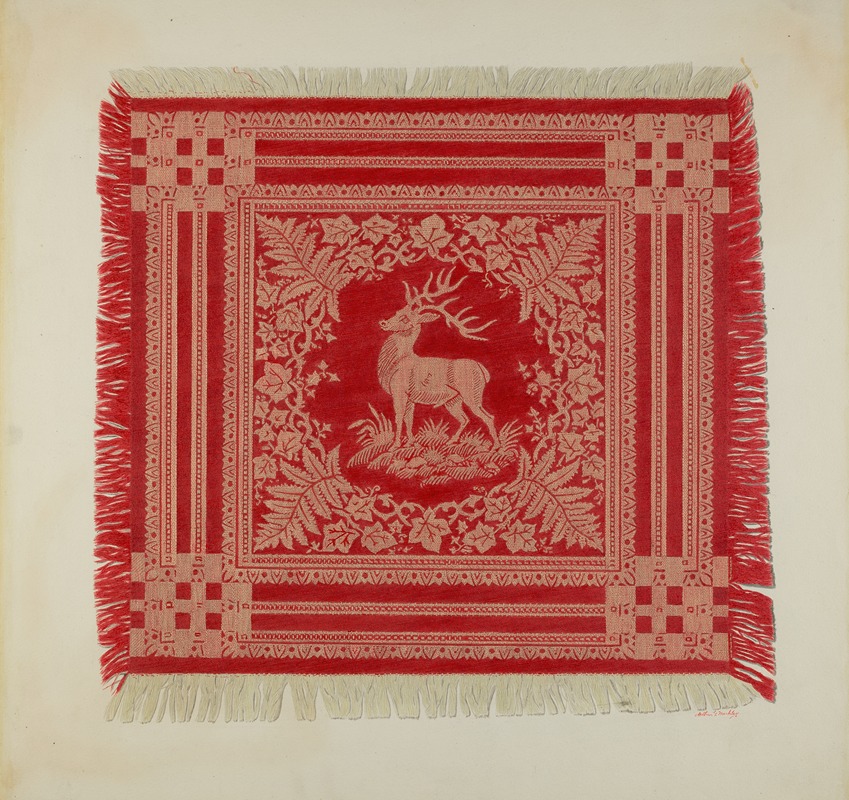 Arthur G. Merkley - Red and White Napkin (Deer Design)