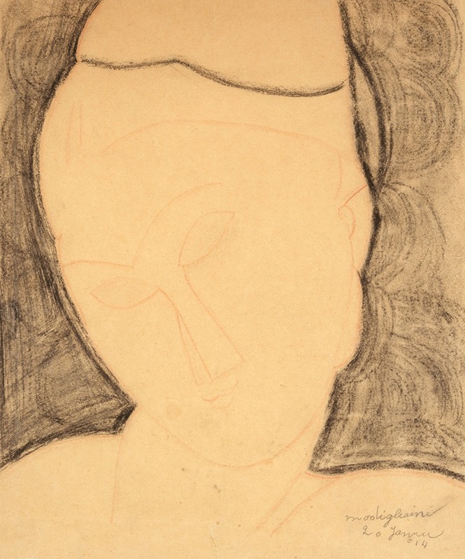 Amedeo Modigliani - Frontaler Frauenkopf, nach links geneigt