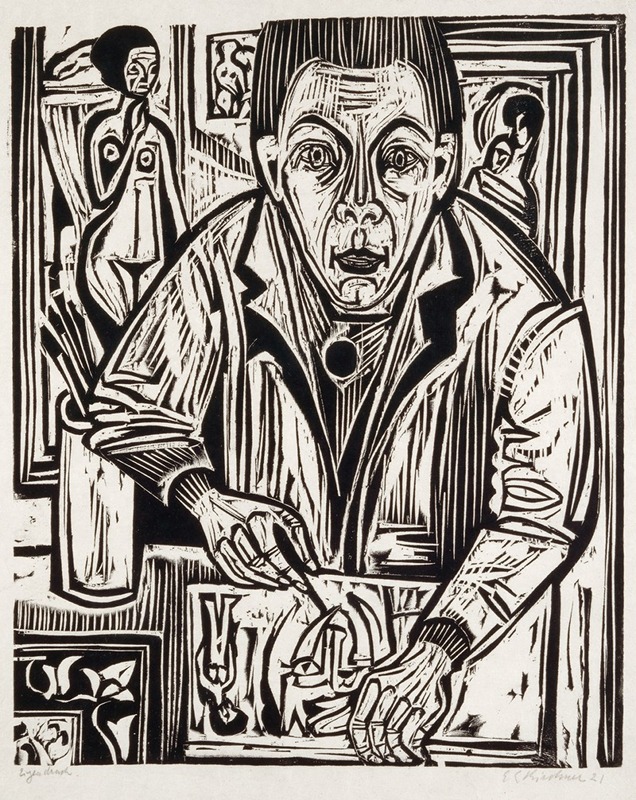 Ernst Ludwig Kirchner - Selbstbildnis, holzschneidend