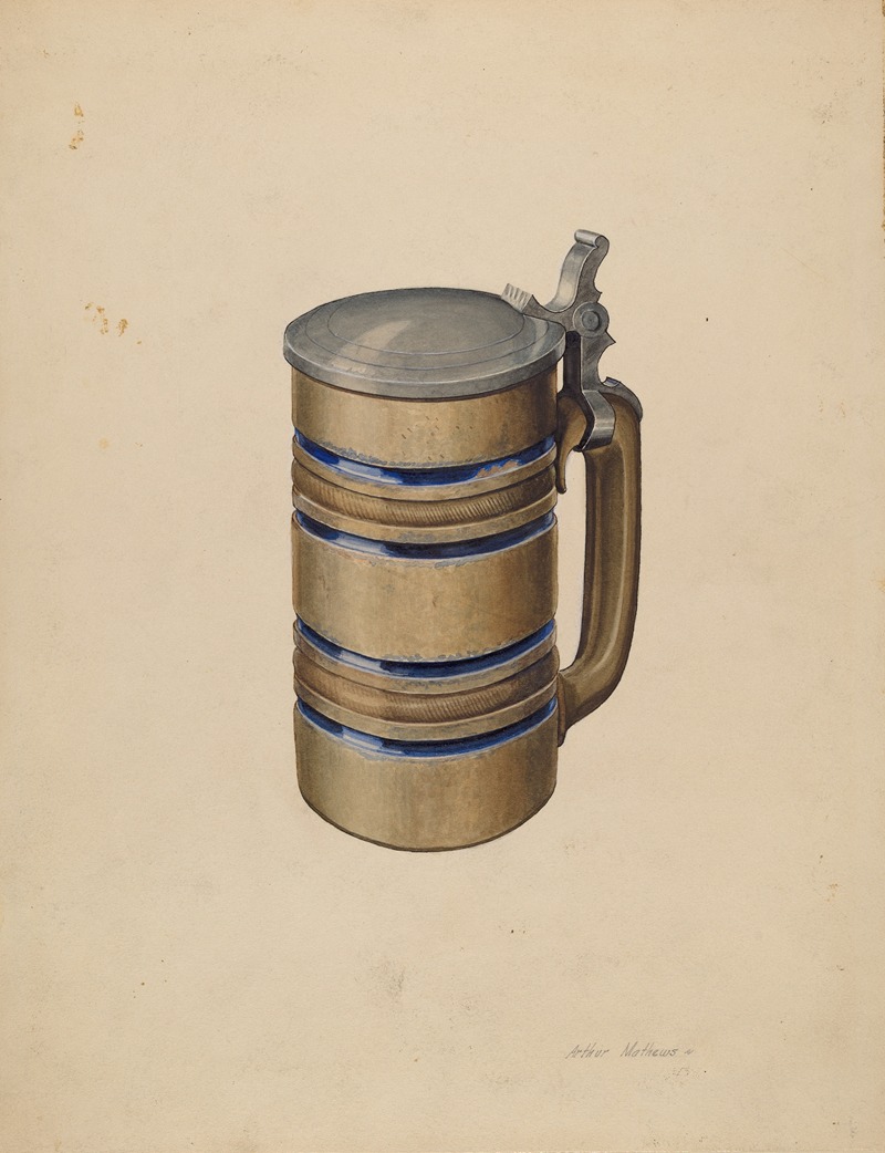 Arthur Mathews - Stoneware and Pewter Beer Mug