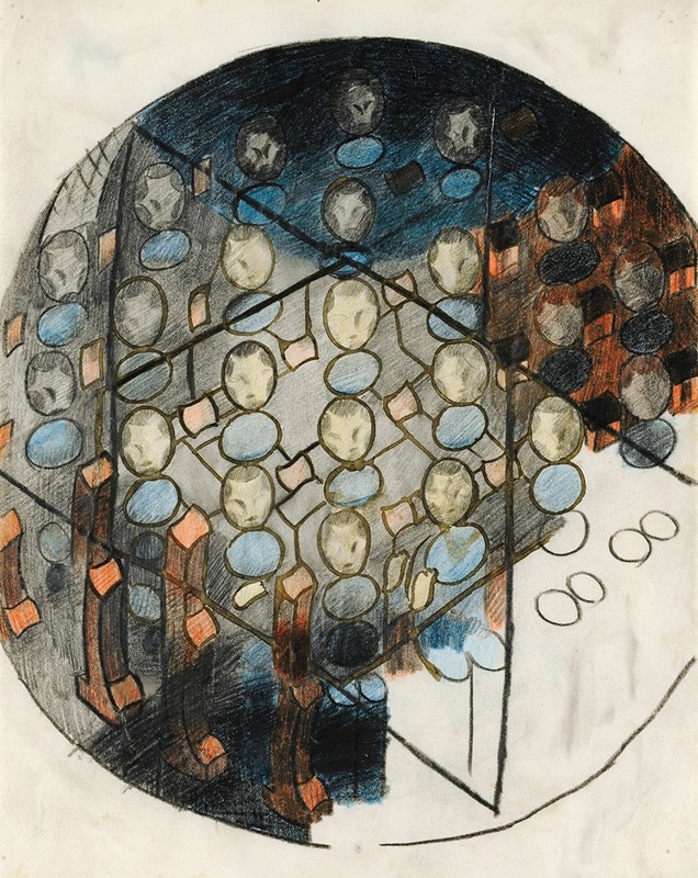 Otto Meyer-Amden - Im Münster (Erwartung). Entwurf für das Glasfenster im Zwinglihaus Zürich-Wiedikon (Gesamtkomposition)