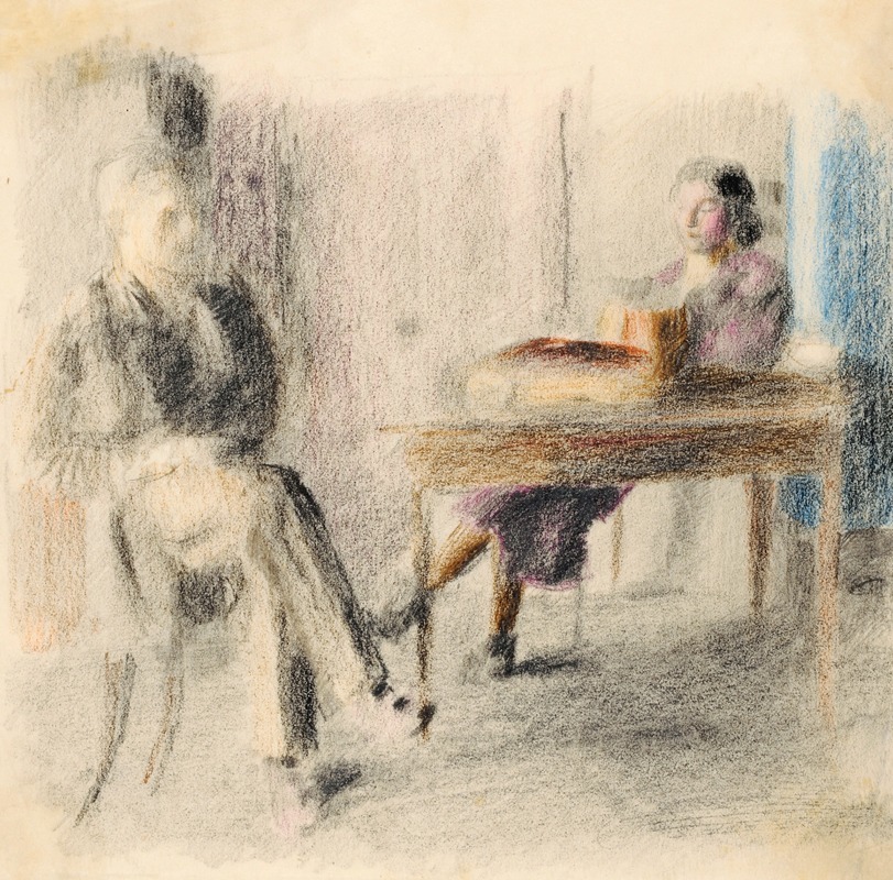 Otto Meyer-Amden - Mann und Frau am Tisch in Amdener Stube