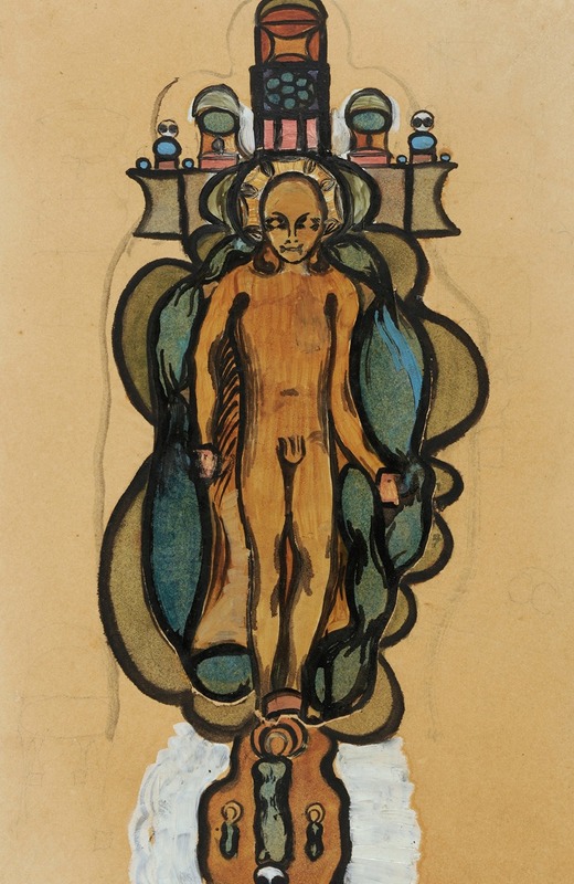 Otto Meyer-Amden - Nackter Knabe mit Heiligenschein im Umriss eines geschmückten Kreuzes