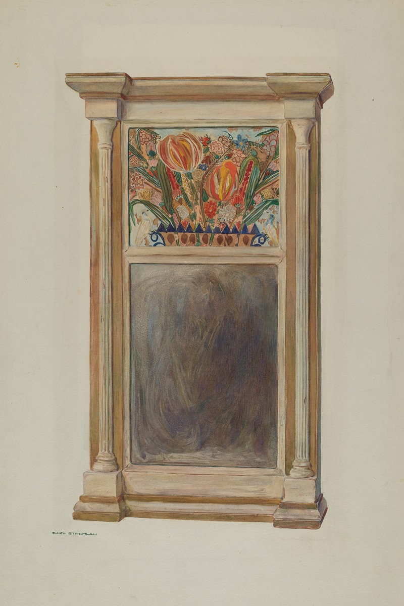 Carl Strehlau - Looking Glass with Decorated Glass Panel