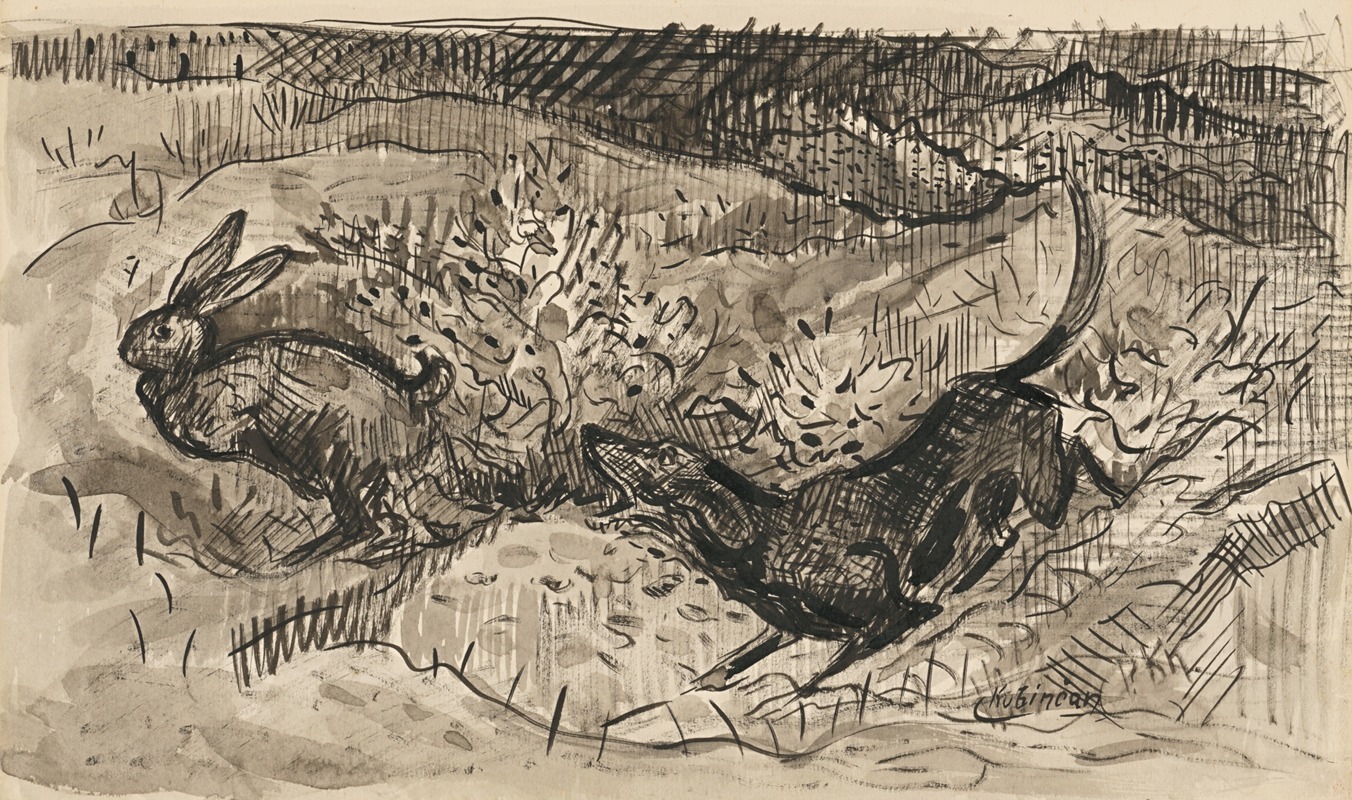 Arnold Peter Weisz-Kubínčan - Hunting scene (Hare and dog)