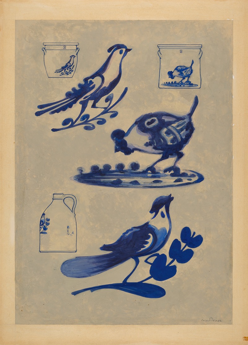 Charles Caseau - Bird Decorations on Stoneware