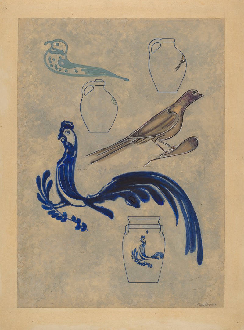 Charles Caseau - Bird Decorations on Stoneware