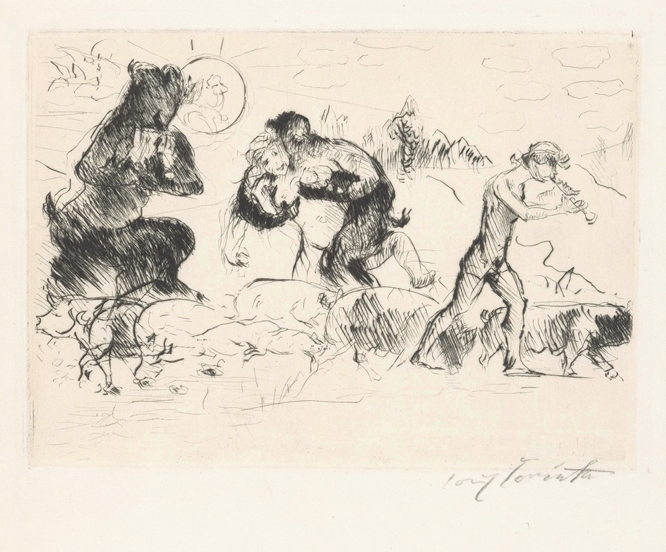 Lovis Corinth - Saters, een nimf, een faun en een toom varkens