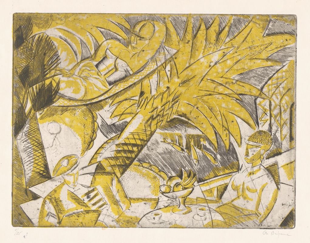 Charles Dufresne - Zonnebadende figuren onder een palmboom