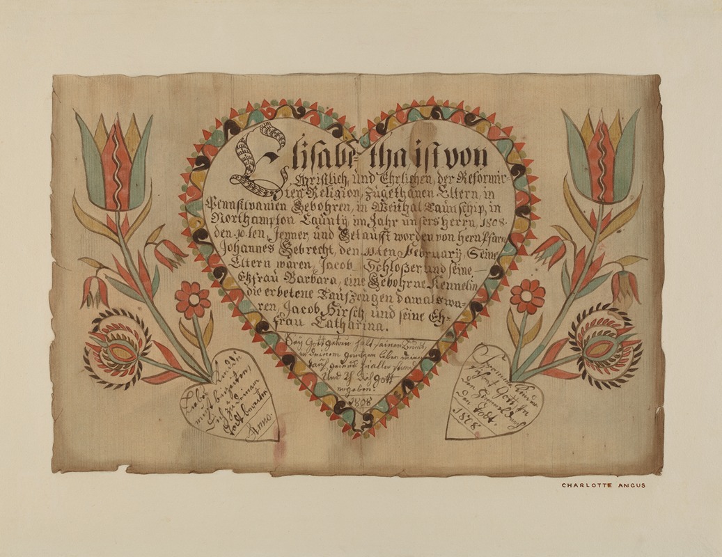 Pa. German Birth Certificate by Charlotte Angus - Artvee
