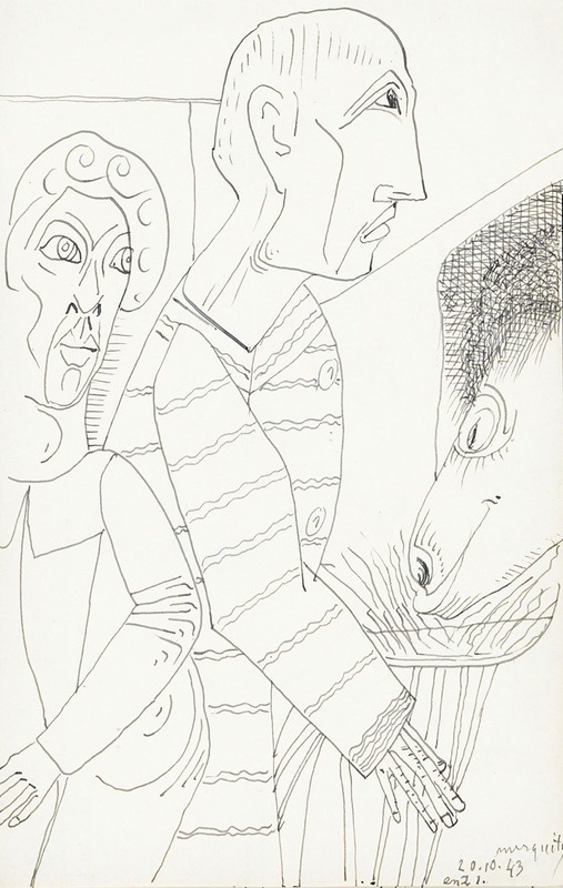 Samuel Jessurun de Mesquita - Twee figuren tegenover de kop van een dier dat hooi eet uit een kom
