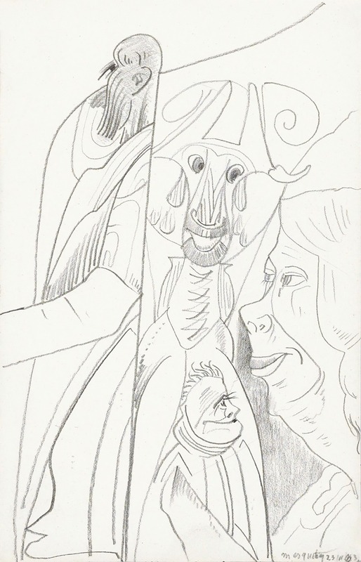 Samuel Jessurun de Mesquita - Vier figuren, waaronder een man met een baard en een vrouw met een onderkin