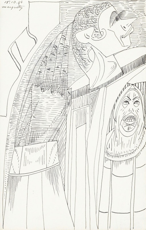 Samuel Jessurun de Mesquita - Figuur met een puntige neus en lange wimpers in profiel naar rechts