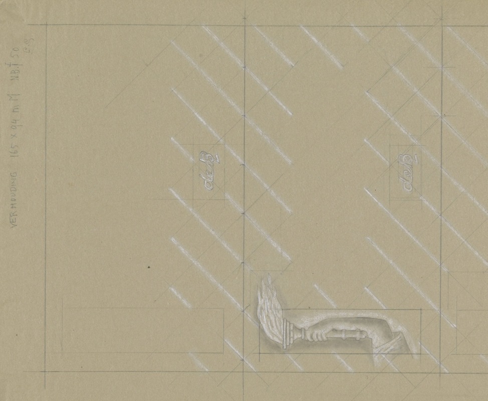 Leo Gestel - Ontwerp voor een watermerk van een bankbiljet; een hand met fakkel