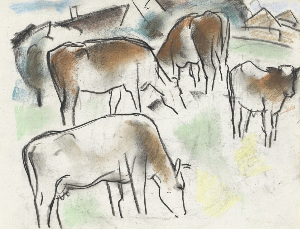 Leo Gestel - Enkele koeien in een landschap