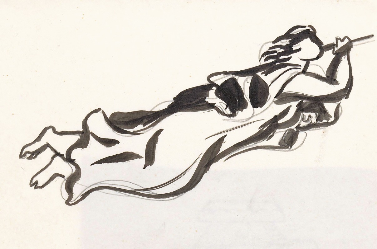 Leo Gestel - Schetsblad met zwevende vrouw met trompet