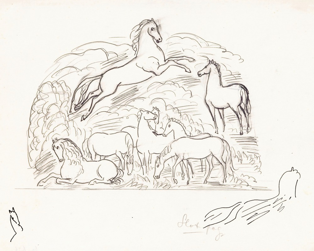Leo Gestel - Schetsblad met paarden