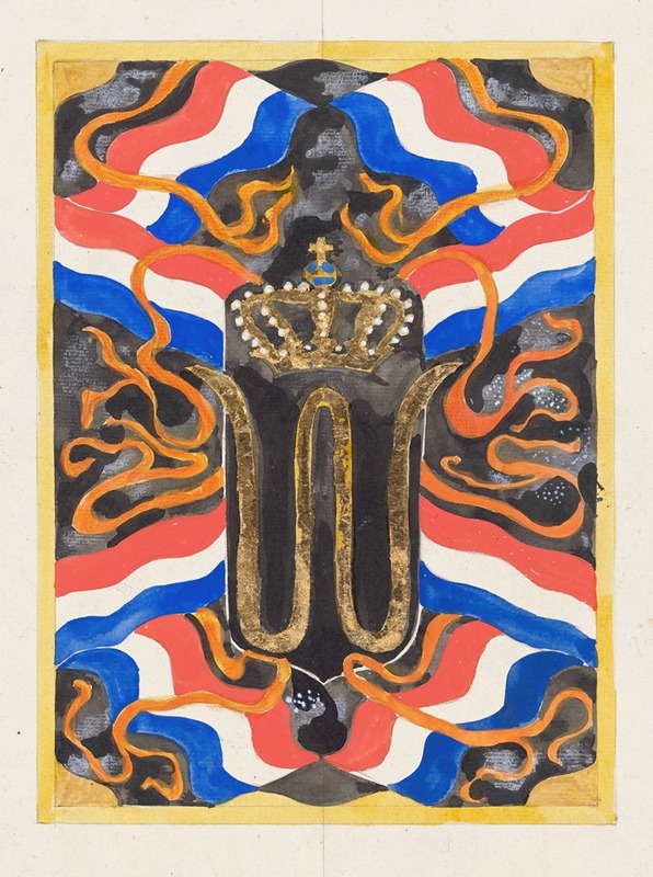 Carel Adolph Lion Cachet - Ontwerp voor een postzegel met een gekroonde W