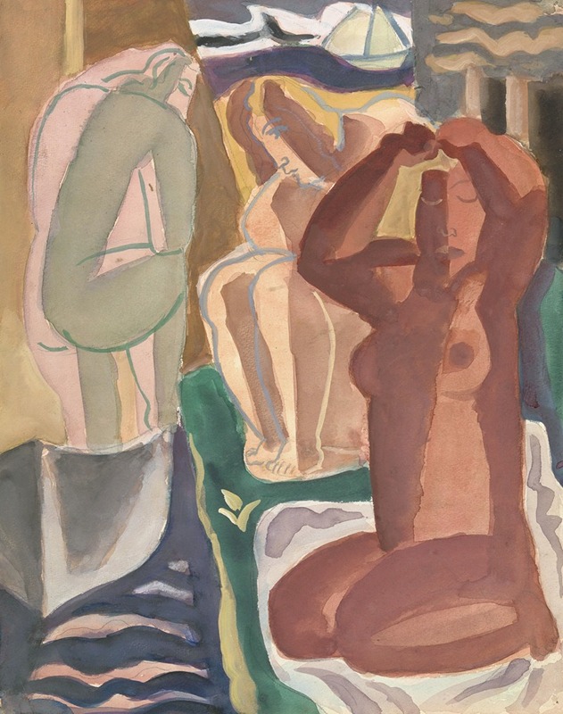 Leo Gestel - Twee badende vrouwen en een rugfiguur