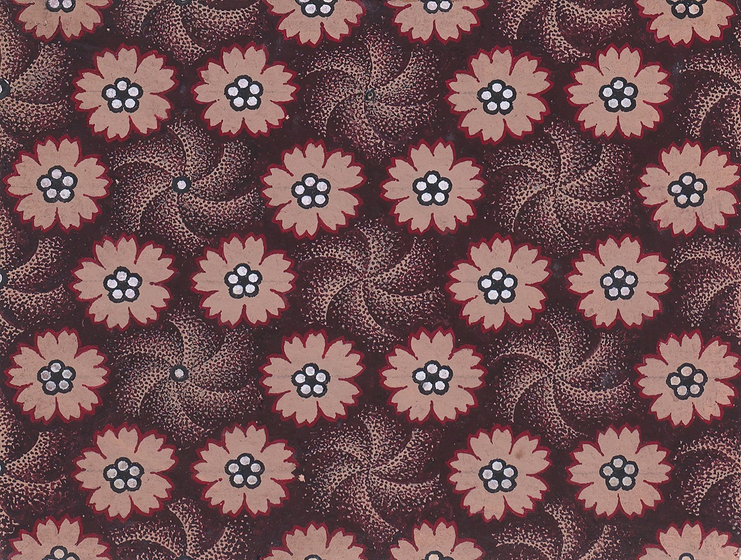 Anonymous - Textile Design with Rosettes Forming Hexagonal Shapes Around Swirls