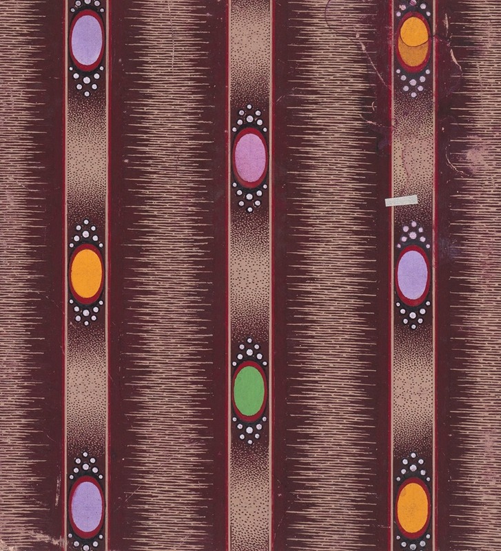 Anonymous - Textile Design with Vertical Stripes of Ribbon Decorated with Ovals Flanked by Pearls over a Glitched Background