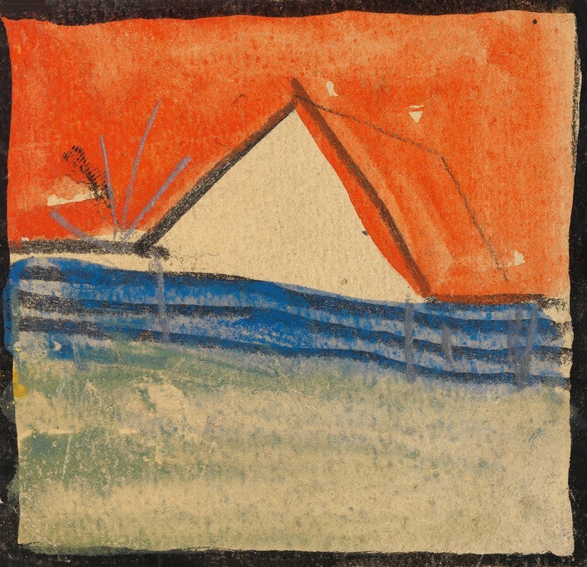 Egon Schiele - Abstrahierter Giebel hinter einem Zaun