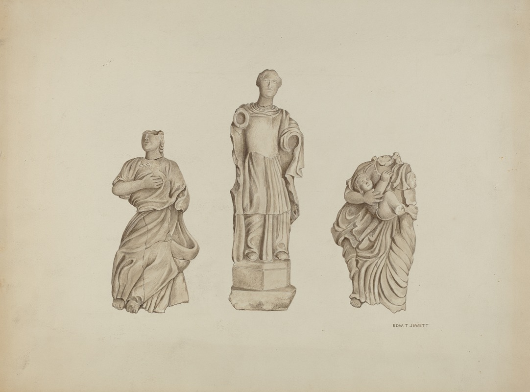 Edward Jewett - Faith, Hope and Charity – Stone Figures from Facade of Mission