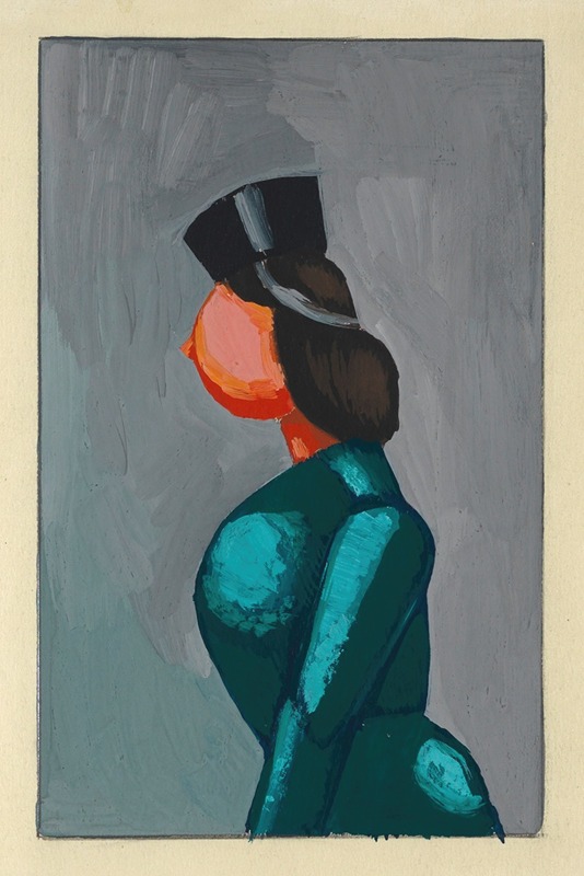 Karl Wiener - Ohne Titel (Frau in grünem Kleid mit schwarzer Kappe)