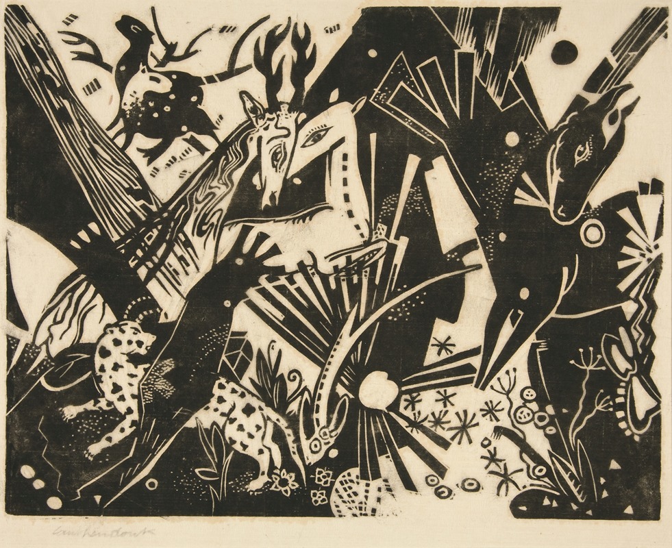 Heinrich Campendonk - Composition with Horse, Deer, and Stag