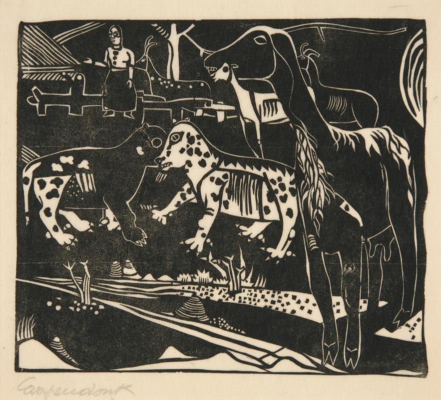 Heinrich Campendonk - Landscape with Goats and Bobcats