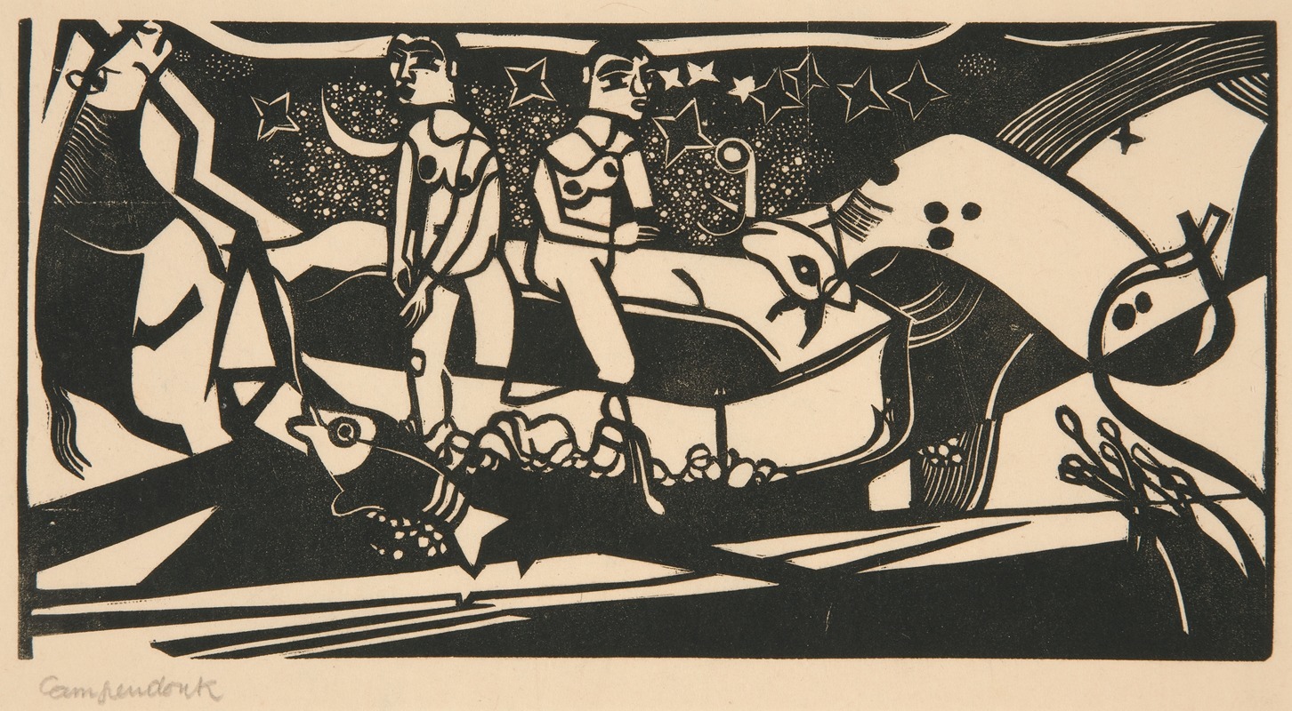 Heinrich Campendonk - Two Nudes in Boat Under Starry Sky