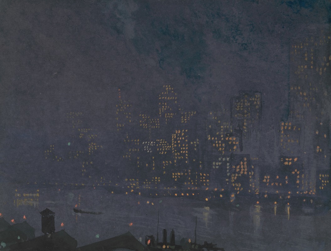 Joseph Pennell - Skyscrapers at night