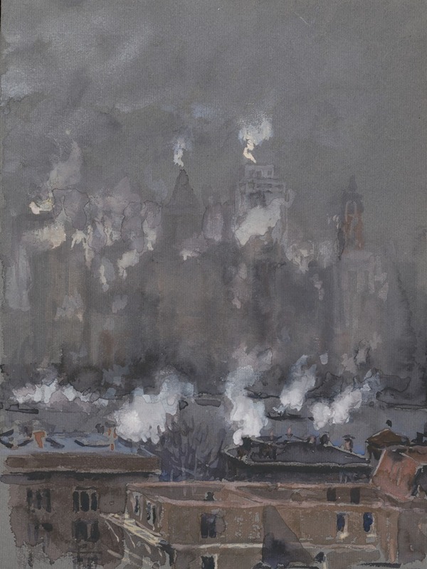 Joseph Pennell - Smoke and fog on gray day, New York City