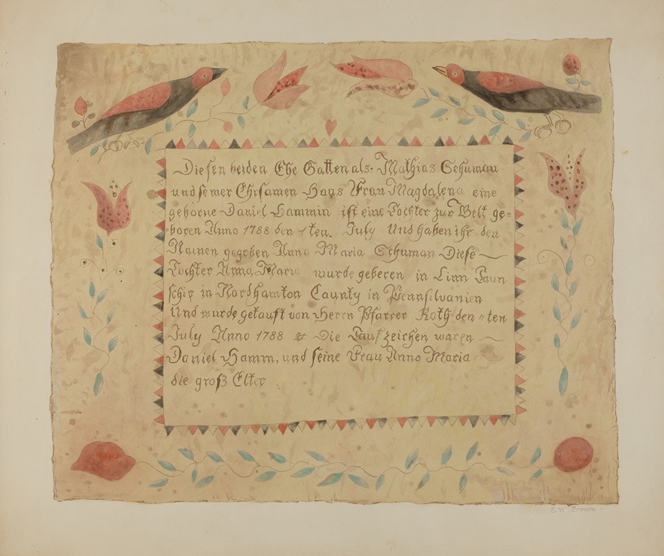 Ethelbert Brown - Pa. German Birth Certificate