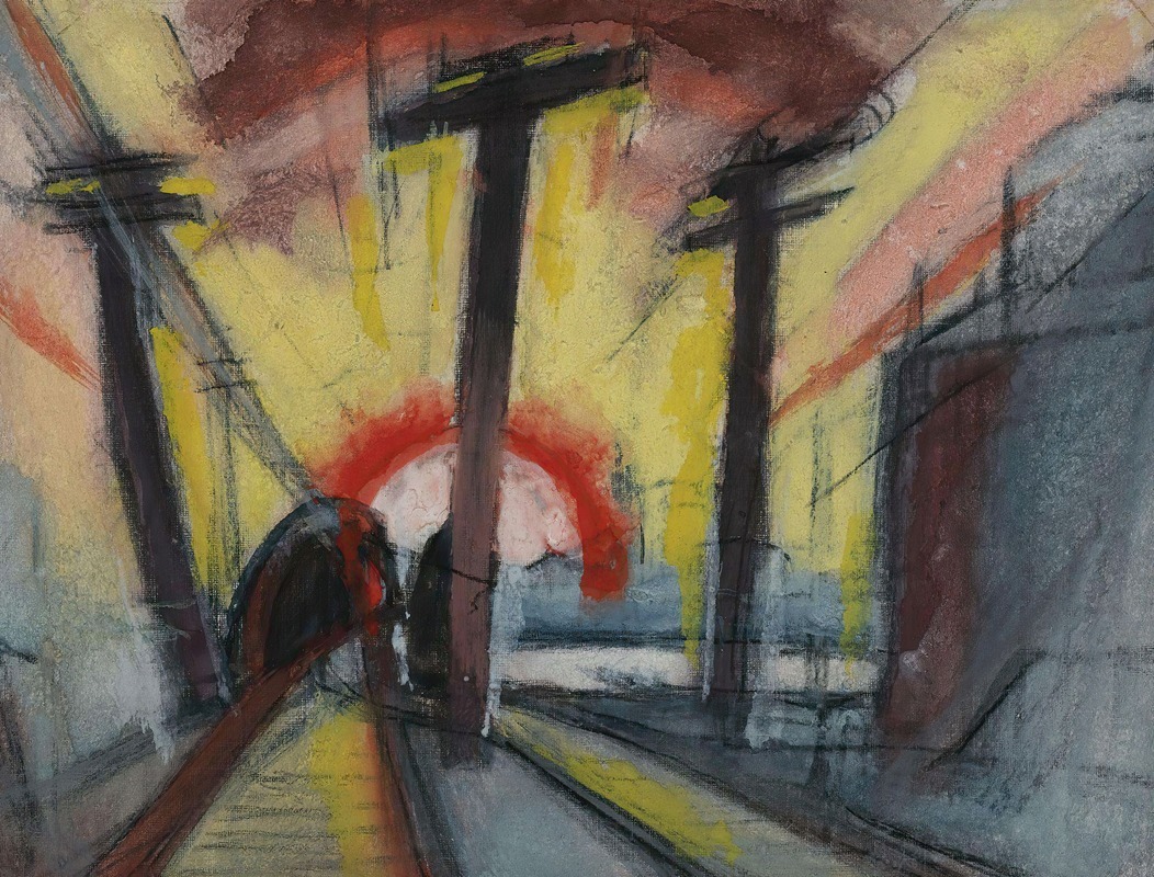 Oscar Bluemner - Railroad Tracks (Cityscape With Sun)