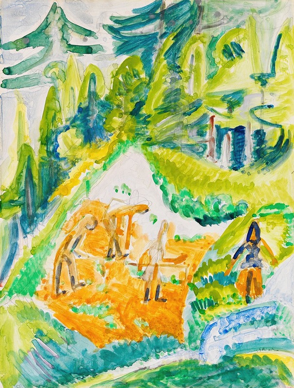 Ernst Ludwig Kirchner - Davoser Landschaft mit Bergbauern