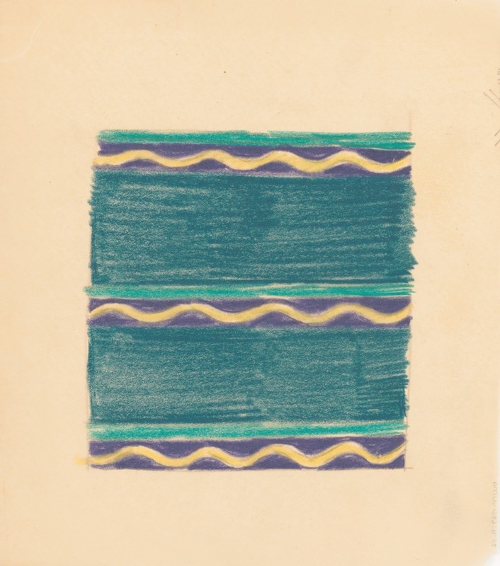 Winold Reiss - Miscellaneous small sketches for inlaid table tops.] [Design with green lines and yellow wave motif