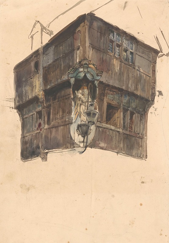 Johannes Bosboom - Studie van de bovenste verdieping van een hoekhuis