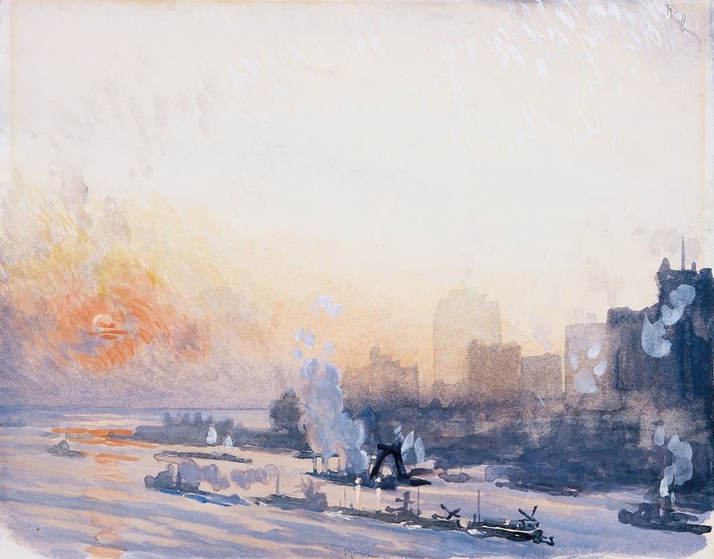 Joseph Pennell - Winter Sunset, New York Harbor