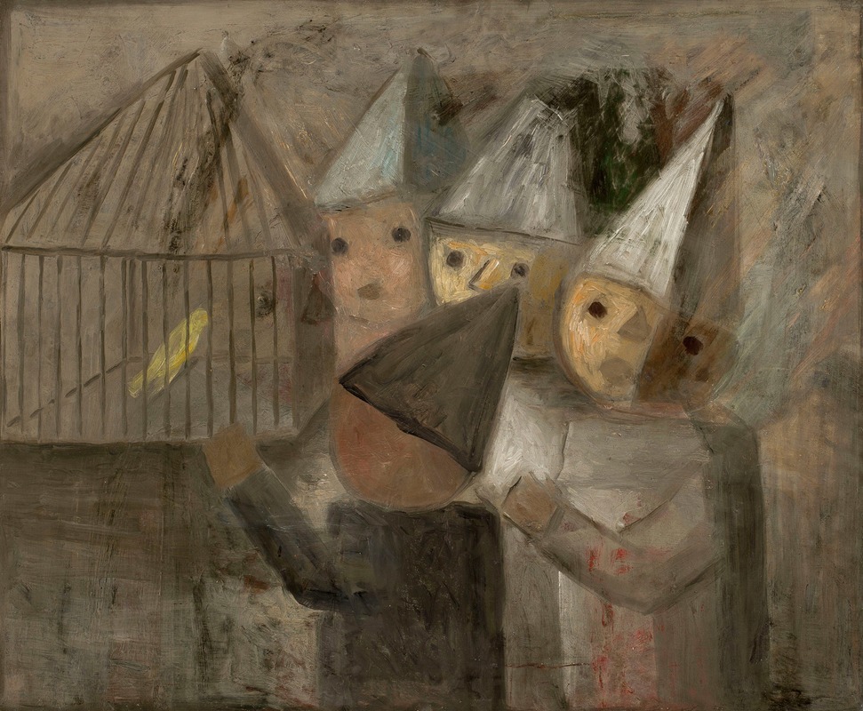 Tadeusz Makowski - Children in front of a cage with a canary