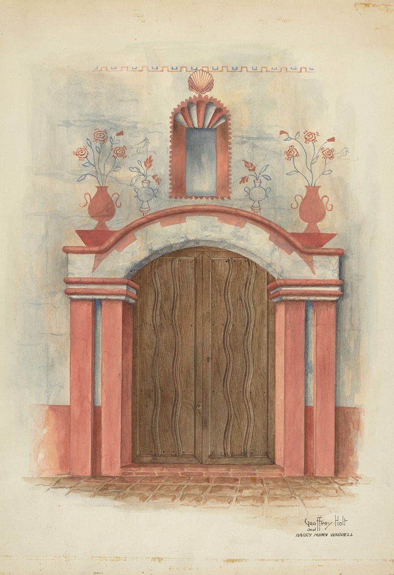 Geoffrey Holt and Harry Mann Waddell - Restoration Drawing – Main Doorway, with Decorations, Mission House