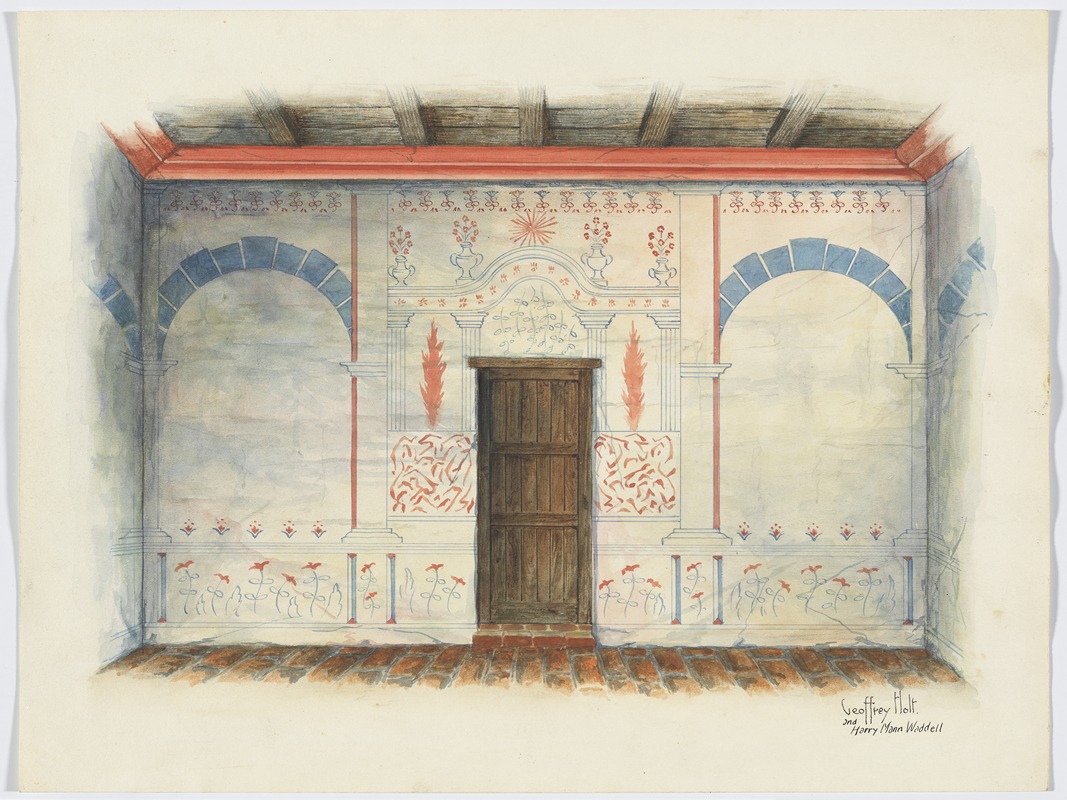 Geoffrey Holt and Harry Mann Waddell - Restoration Drawing – Wall Painting; Door