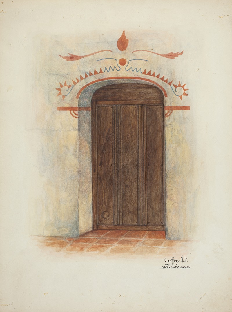 Geoffrey Holt and Harry Mann Waddell - Restoration Drawing Wall Painting and Door, Facade Mission House