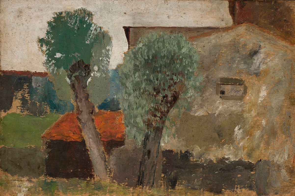 Tadeusz Makowski - Fragment of a house with two trees