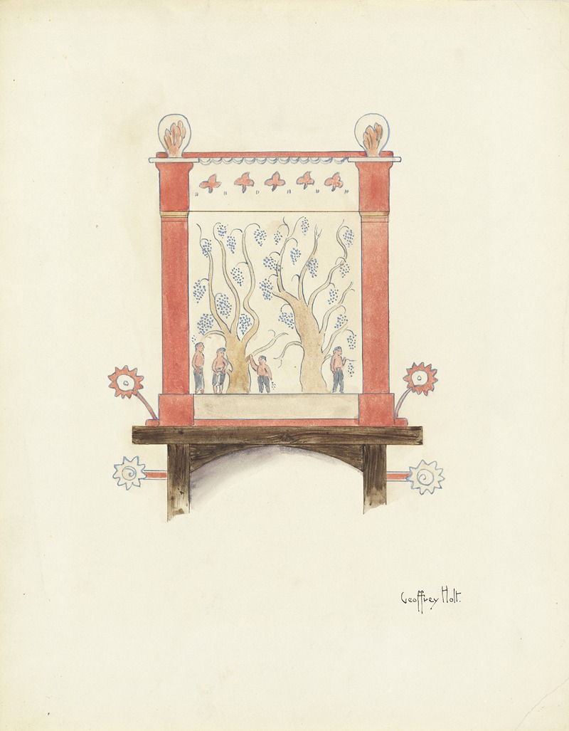 Geoffrey Holt - Restoration Drawing – Wall Decoration Over Doorway in Mission House